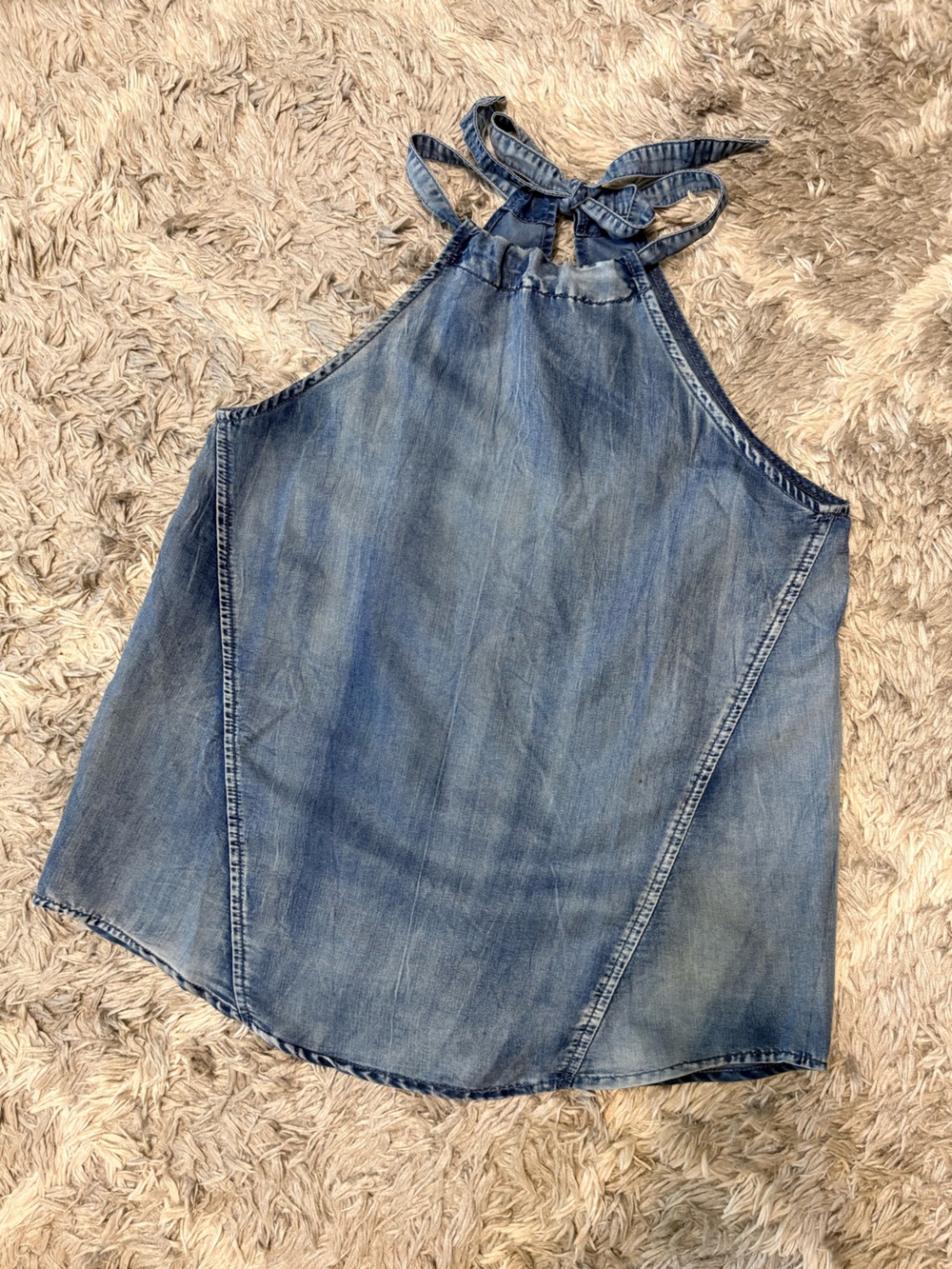 Mustard Seed Chambray Denim Halter Tank Top with Back Tie